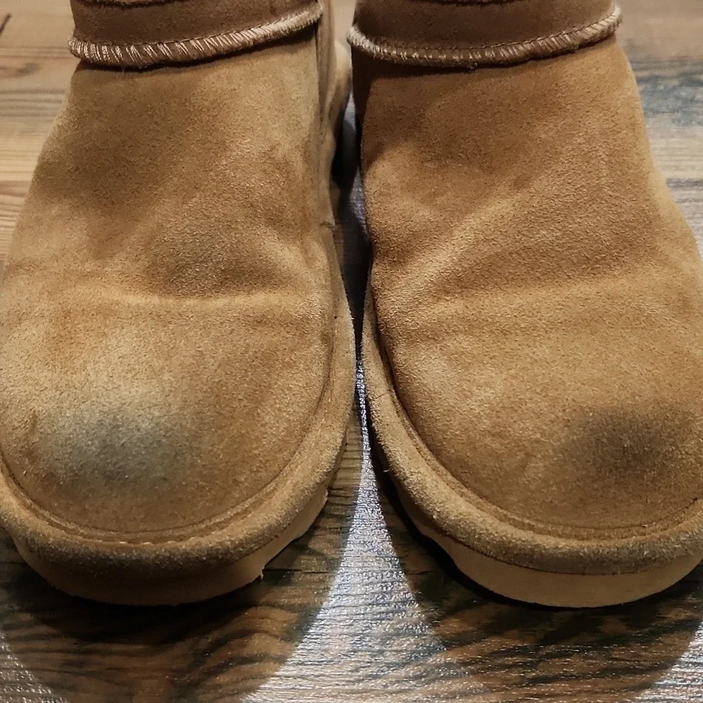 Bearpaw Super Shorty Mini Light Chestnut Shearling Suede Cozy Ugg Bootie 8 Cabin